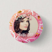 30e verjaardag aangepaste foto roze botanisch patr ronde button 3,2 cm (Voorkant)