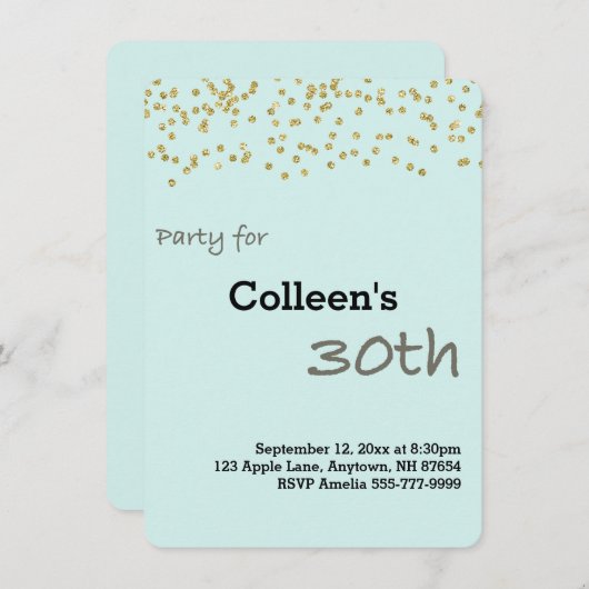 30e verjaardag Aangepaste Gold Glitter Uitnodiging (Voorkant / Achterkant)