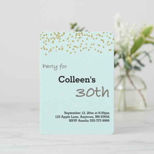 30e verjaardag Aangepaste Gold Glitter Uitnodiging (Staand voorkant)