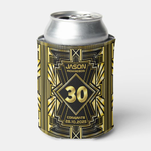 30e verjaardag Art Deco Gold Black Great Gatsby Blikjeskoeler (Blikje Voorkant)