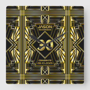 30e verjaardag Art Deco Gold Black Great Gatsby Vierkante Klok