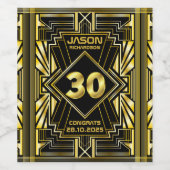 30e verjaardag Art Deco Gold Black Great Gatsby Wijn Etiket (Enkel label)