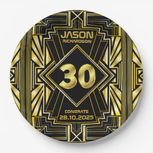 30e verjaardag Art Deco Gold Black Grote Gatsby Papieren Bordje