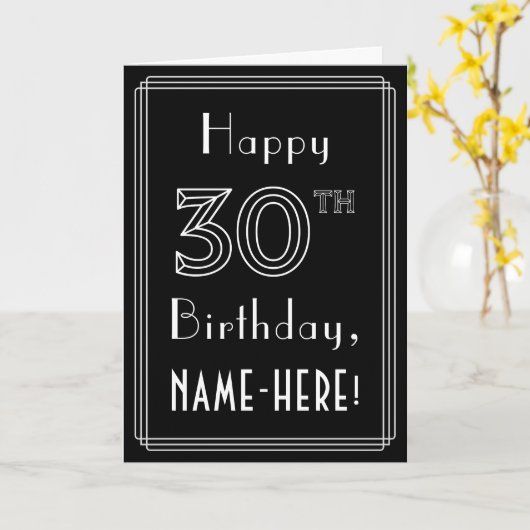 30e verjaardag: Art Deco Style # 30 en aangepaste  Kaart (Gele Bloem)