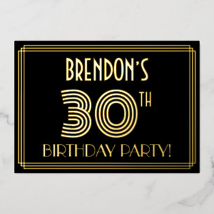 30e verjaardag — Art Deco Style "30" + Naam Folie Uitnodiging
