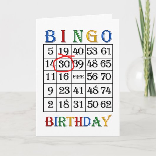30e verjaardag Bingo kaart (Voorkant)