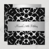 30e verjaardag Black White Silver Floral Kaart (Voorkant / Achterkant)