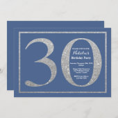 30e Verjaardag Blauw en Zilver Glitter Kaart (Voorkant / Achterkant)
