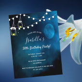 30e verjaardag blauw-maanlicht op feestdag uitnodiging briefkaart