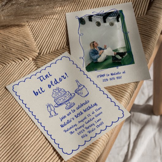 30e verjaardag blauwe met de hand getekende champa kaart