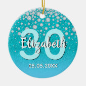30e verjaardag blauwgroen blauwe groene glitterdia keramisch ornament (Voorkant)