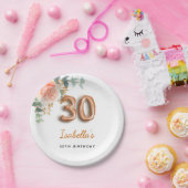 30e verjaardag bloem roos goud eucalyptusmonogram papieren bordje (Feest)