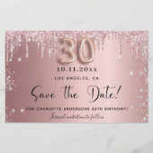 30e verjaardag blush glitter save the date kaart (Voorkant)
