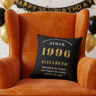 30e verjaardag cadeau gepersonaliseerd 1996 zwart kussen