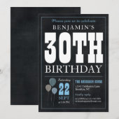 30e verjaardag Chalkboard Blue Balloon Roche Kaart (Voorkant / Achterkant)