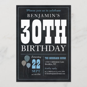 30e verjaardag Chalkboard Blue Balloon Roche Kaart