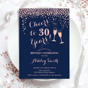30e verjaardag - Cheers tot 30 jaar Roos Gold Navy Kaart