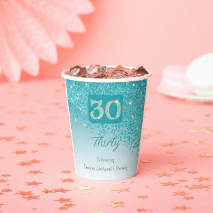 30e verjaardag Classy Falling Blauwgroen Blue Glit Papieren Bekers