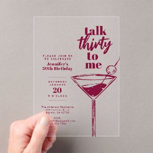 30e Verjaardag Cocktail Roze Praat Met Me Dertig Acryl Uitnodigingen