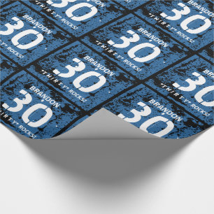 30e verjaardag Dertig Rocks BLUE Grunge Pattern F3 Cadeaupapier