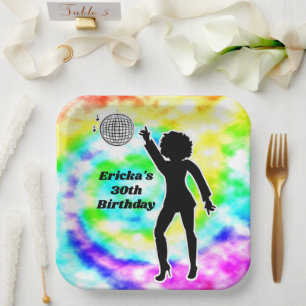 30e Verjaardag Disco Tie Dye Retro Papieren Bordje