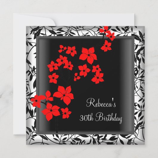 30e verjaardag Elegant Asian Red Flowers White Kaart (Voorkant)