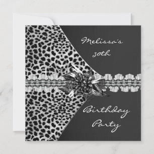 30e verjaardag Elegant Black Grey Leopard Frilly Kaart