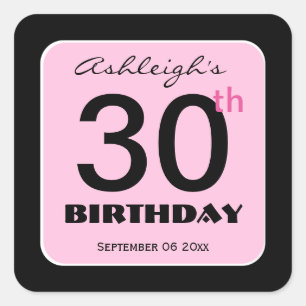 30e verjaardag Elegant ROZE ZWART Custom Name 1 Vierkante Sticker