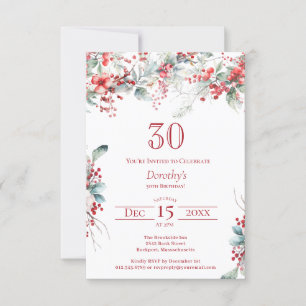 30e verjaardag Elegante Winter Berry Botanical Kaart