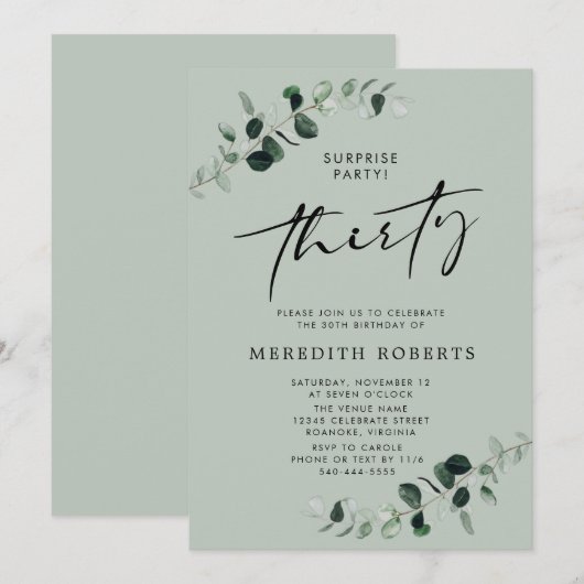 30e verjaardag Eucalyptus Sage Kaart (Voorkant / Achterkant)