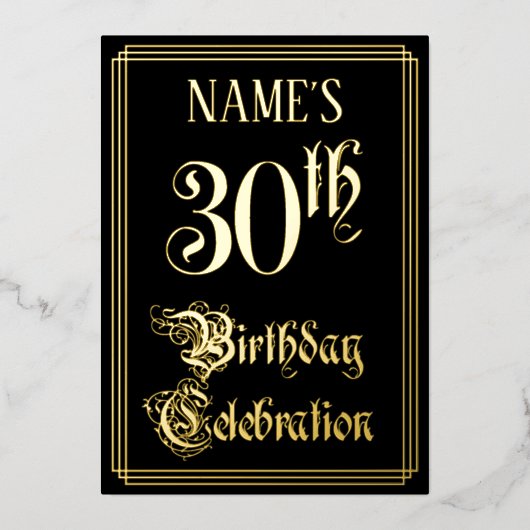 30e verjaardag — Fancy script en aangepaste naam Folie Uitnodiging (Voorkant)