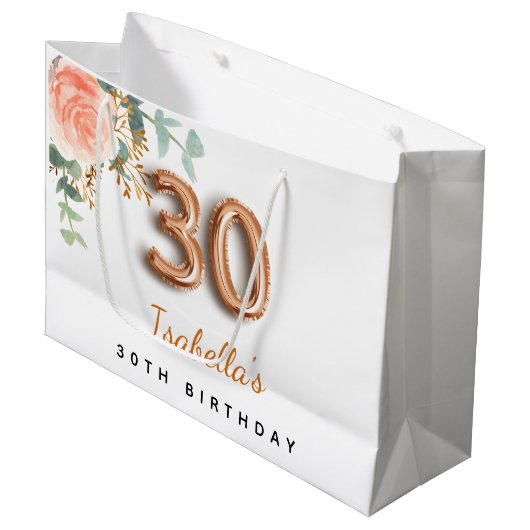 30e verjaardag floraal roos goud eucalyptusverjaar groot cadeauzakje (Voorkant Gekanteld)