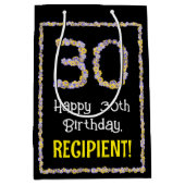 30e verjaardag: Floral Flowers Number, Custom Name Medium Cadeauzakje (Voorkant)