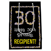 30e verjaardag: Floral Flowers Number, Custom Name Medium Cadeauzakje (Achterkant)