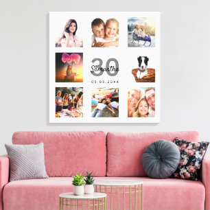 30e verjaardag foto collage witte monogram canvas afdruk