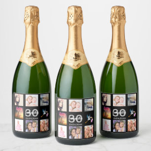 30e verjaardag foto collage zwart sparkling wijnetiket