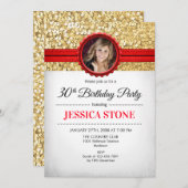 30e verjaardag foto - goud wit rood kaart (Voorkant / Achterkant)