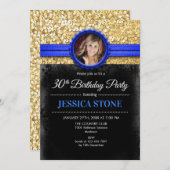 30e verjaardag foto - Goud Zwart Royal Blue Kaart (Voorkant / Achterkant)
