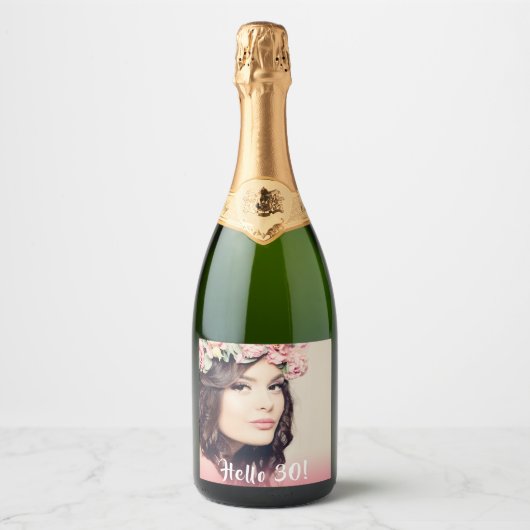 30e verjaardag foto hallo 30 vrouwen sparkling wijnetiket (Voorkant)