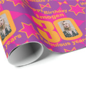 30e verjaardag foto leuk paarse roze cadeauomslag cadeaupapier (Rol Hoek)