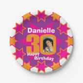 30e verjaardag foto naam roze sterrenpapier bord (Voorkant)