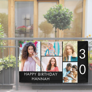 30e Verjaardag Fotocollage 5 Foto's Zwart Wit Spandoek