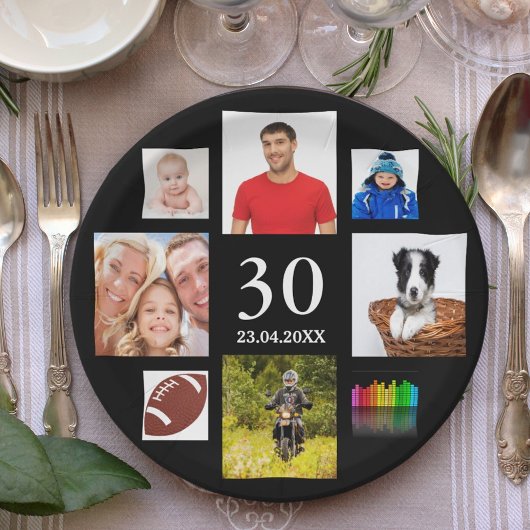 30e verjaardag fotocollage zwarte man zwarte papieren bordje