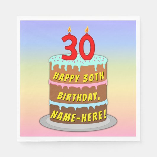 30e verjaardag: Fun Cake and Candles + Custom Name Servet (Voorkant)