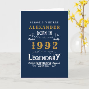 30e verjaardag Geboren in 1992 blauw goud Kaart