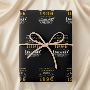 30e Verjaardag Geboren in 1996 Legende Vintage Zwa Inpakpapier Vel