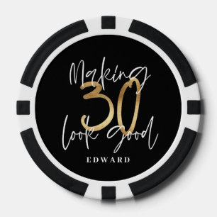 30e verjaardag gepersonaliseerd cadeau zwart goud poker chips