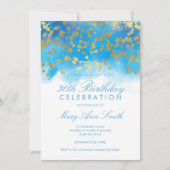 30e verjaardag Gold Confetti Blue Waterverf Kaart (Voorkant)