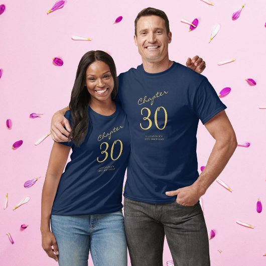 30e verjaardag Gold Script Blue T-shirt
