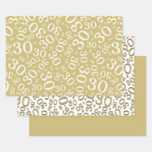 30e verjaardag Gold & White Number patroon 30 Inpakpapier Vel